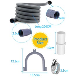 2Pack Dishwasher Washing Machine Replacement Hoses Kit, 2M Drain Hose for Washing Machine, Washer Drain Hose Extension Kits Flexible Corrugated Drain Hose with 2 Adapter 2 U-Bend Holder 4 Hose Clamps