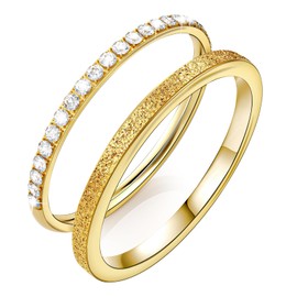 2-Pack Gold Plated Stacking Rings for Oura Ring 4/Gen 3,Non Tarnish,Matte Finish Sandblast with Zirconia Simulated Diamond Ring Stack for Women-Gold-Size 6