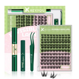 KEYYOU Fairy Chispa Lash Clusters Kit Lash Extension Kit D Curl 120Pcs Eyelash Extension Kit Wispy Natural Invisible Band Lash Kit with Waterproof DIY Lash Kit at Home(Fairy Chispa-D-8-18MIX)