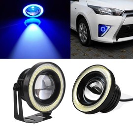 OtpOutopa 2PCS Angel Eagle Eye LED Lights Fog Light Bulbs, 2.5"/3"/3.5" DIY Daytime Running Lights COB 30W 7000K 1200LM DRL Lamps for Car Motorcycle Truck Boat (3.5inch,Blue Circle White Light)