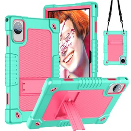 Kebiory for ZONKO D106 10 inch Android 14/for VOZIZOV D106 Tablet Android 14 2024 Case Heavy Duty Case Built in Shoulder Strap Kickstand Hand Free for ZONKO D106/MOONSTARS D106B Tablet (GreenPink)