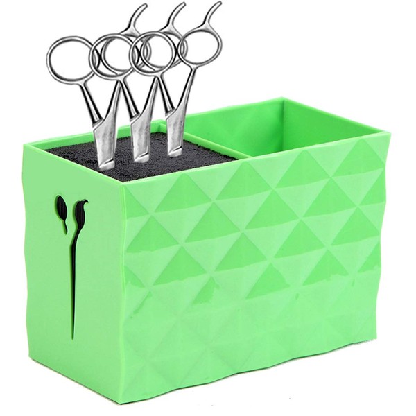 Salon Shears Rack for Hair Stylist Scissors Container for Pet Grooming Hair Cutting Organizer Storage Box Salon Shear Holder Combs Clips Brushes Hairdressing Combs Organizer (Green)