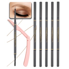 SUMEITANG Light Brown Eye Brow Pencils for Women, 6Pcs Waterproof Eyebrow Pencil, 1.5mm Micro-Fine Tip & Spiral Brush with Brow Razors Perfect for Creating a Natural and Delicate Eyebrow Look Makeup