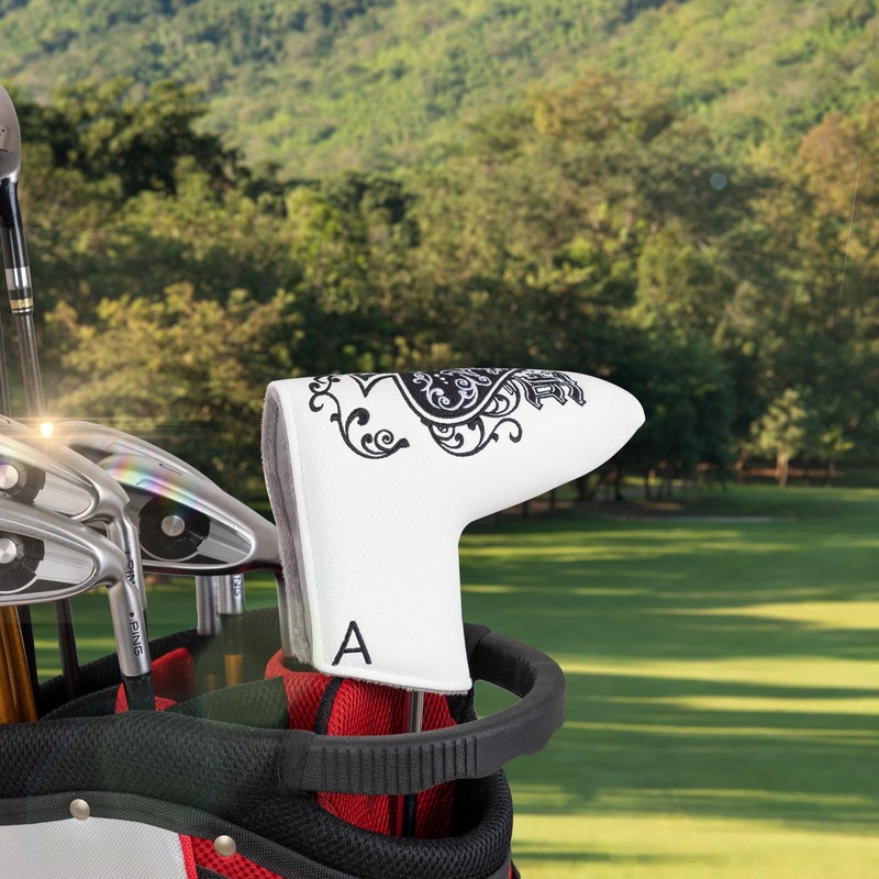 Golf Putter Blade Club Head Cover Pingtype Magnetic White PU