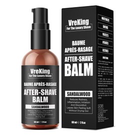VreKing After Shave Balm For Men, Natural Aftershave Lotion For Men Sensitive Skin, Post Shave Balm, After Shave Cream Lotion Calms, Soothes, Treats Redness, Razor Burn, Irritations, Sandalwood, 60ml