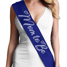 Gender Reveal Shower Supplies - Nautical Mom to Be Premium Quality Crystal Rhinestone Satin Sash - Navy Blue Baby Shower Supplies - Sash(MOM RS) NVY