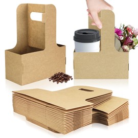 2 Cup Disposable Drink Carrier for Delivery with Handle,30 Count Kraft Paperboard Cup Holder,Cup Carriers for Hot or Cold Drinks,Coffee Carrier, Food Delivery,Take Out Cup Carriers (Brown, 30 PCs)