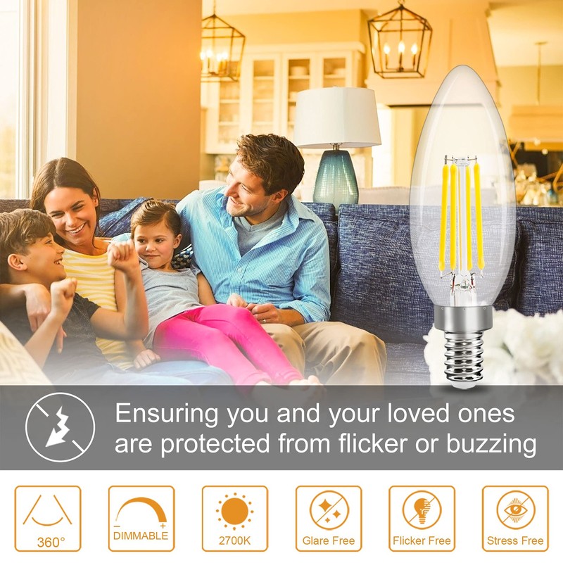E12 LED Candelabra Bulb Dimmable,Comzler Chandelier Light Bulb 2700K Warm