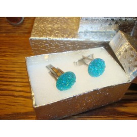 "Handmade" #1 Pair (Two) BRIGHT Cluster BLING Design - 14mm Round Silver Plated Cuff links