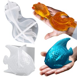 Voaesdk 2Pcs Large Goldfish Resin Molds, 7.5in & 5.5in 3D Koi Fish Silicone Epoxy Moulds, Large Animal Silicone Mold for Resina Casting, DIY Craft, Home Office Cabinets Wall Desktop Decor