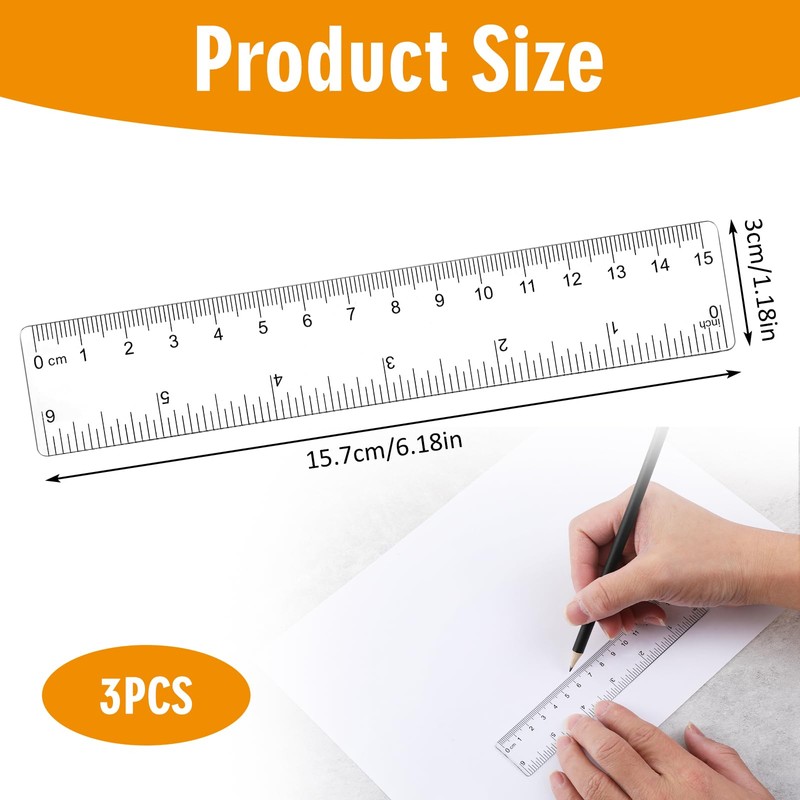3 Pack 6 Inch Ruler Clear Rulers Small Straight Ruler