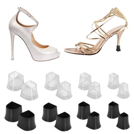 8 Pairs Heel Cap Protectors for High Heel Shoes, 4 Sizes (XX, XS, S, M)- High Heel Protectors, Anti-Slip Noise Reducing Heel Stoppers, Heel Replacement Tips for Stiletto and Pumps Tips, Black & Clear