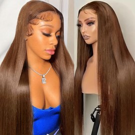 Cypha Chocolate Brown Lace Front Wigs Human Hair Pre Plucked 13x6 Straight Lace Front Wigs Human Hair 180% Density Colored #4 Light Brown Glueless Wig HD Lace Frontal Wigs for Women 20inch