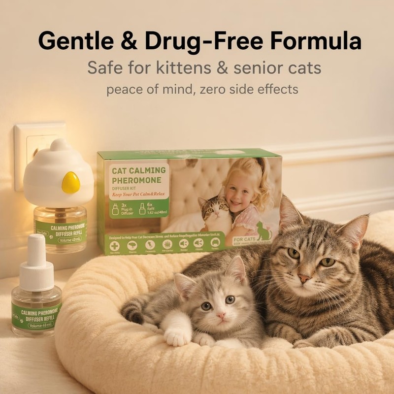 9-Pack Cat Calming Pheromone Diffuser Kit, 3 Diffusers & 6×48mL