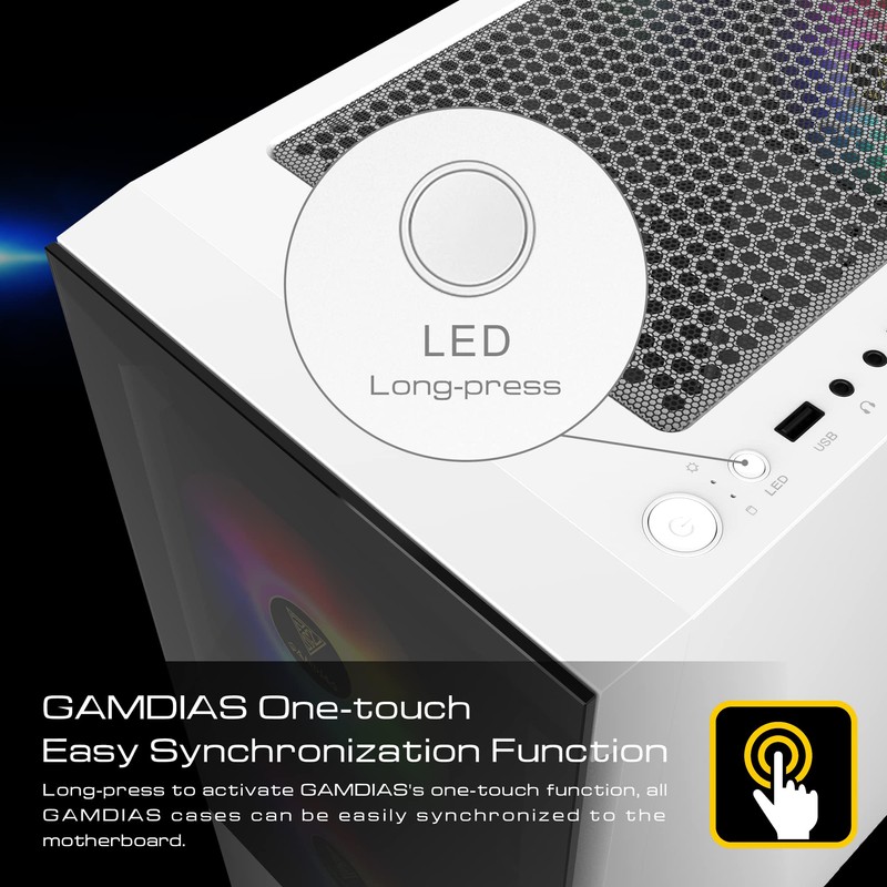 GAMDIAS White RGB Gaming ATX Mid Tower Computer PC Case