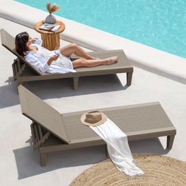 Homall Outdoor Lounge Chairs Set of 2, Quick Assembly & Waterproof Patio Chaise Lounge with Adjustable Backrest for Poolside, Beach, Garden (Light Brown)
