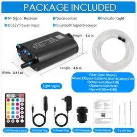 ATOKEE 16W Fiber Optic Lights, Starlight Headliner Kit Optical Fiber Strings, 295pcs*(0.03in+0.04in+0.06in)*9.8ft Car Ceiling Star Light, Bluetooth App & 28-Key RF Remote & Music Control