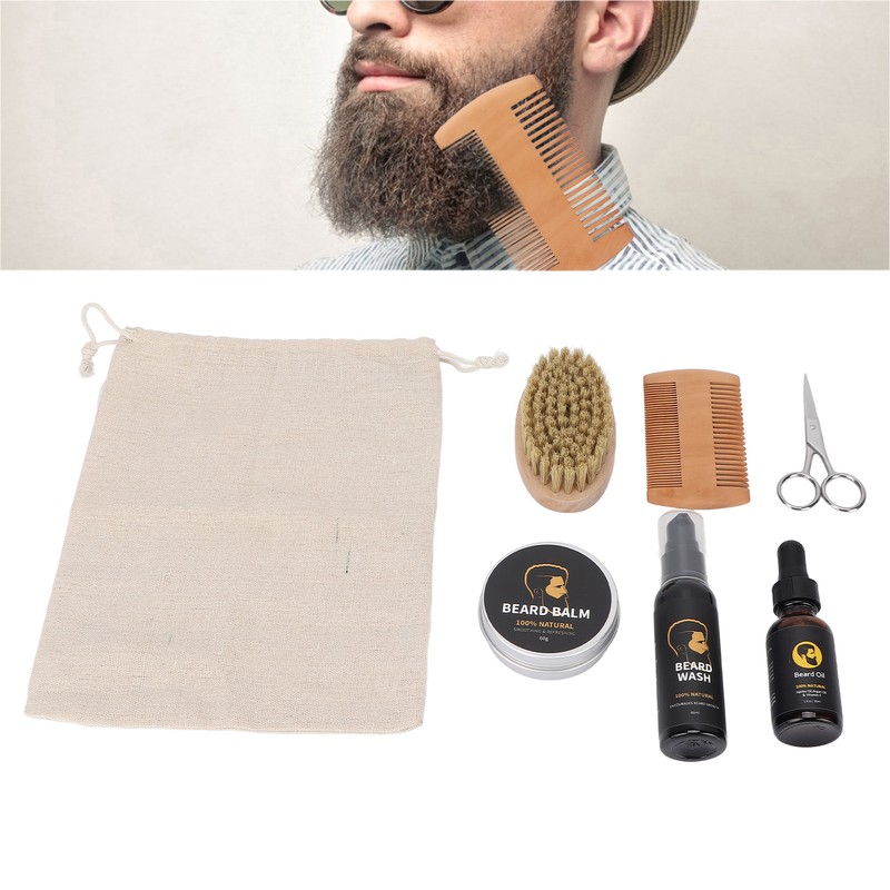 7pcs Male Beard Care Grooming Kit Professional Beard Brush Comb