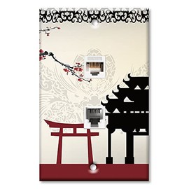 Art Plates - Decorative Printed 2 Port Data Wall Plate - RJ11 Telephone Jack Connector and RJ45 (Cat5, Cat6, Cat7) Ethernet Connector - Gold-Plated Contacts - Asian