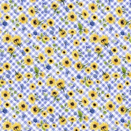 Clothworks Sunflower Bouquets Digital Floral Check Heatherlee Chan Clothworks Fabric BTHY