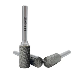 SB-5 Tungsten Carbide Burr Cylinder Shape Double Cut Rotary Burrs File(1/2''Cutter Dia,1''Cutter Length) with 1/4'' (6.35mm) Shank Dia,3PCS