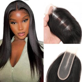 AUTTO Brazilian 2x6 Straight Lace Closure Human Hair Kim K Middle Part Straight HD Transparent Lace Closure 2x6 Straight Human Hair Kim K Lace Closure 12inch