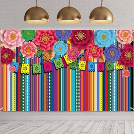 Mexican Party Decorations Mexican Theme Backdrop Fiesta Photo Backdrop Cinco De Mayo Carnival Colorful Flags Striped Floral Banner Table Decor Background Photo Booth Props Supplies, 5.9x3.6 ft
