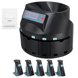 Happybuy USD Coin Counter & Sorter with LCD Display, 300 Coins/min Sorting Speed, 2000 Coins Capacity, Sorts 1¢ 5¢ 10¢ 25¢ $1, Includes 5 Coin Bins & 5 Tubes