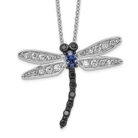 Sonia Jewels Real 925 Sterling Silver White, Black and Blue CZ Cubic Zirconia Dragonfly 18in Pendant Necklace Charm Chain - with Secure Lobster Lock Clasp 18" (Width = 30mm)