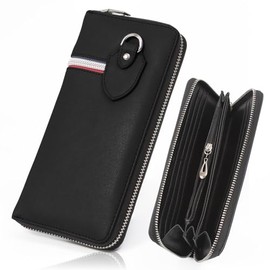 Daylight DL-1018 Men's Long Wallet, Round Zipper, Tricolor Zip, Black