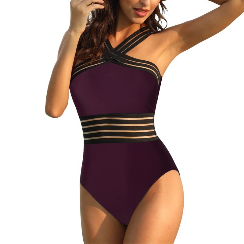 Hilor Women's One Piece Swimwear Front Crossover Swimsuits Hollow Bathing