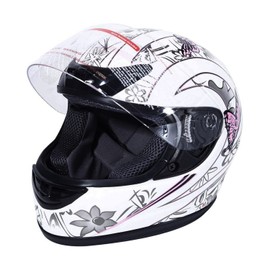 TCT-MOTORPARTS DOT Adult Helmet Full Face White &Pink Butterfly Street Dirt Bike ATV Helmet Motorcycle Motocross Flip Up Helmet for Women Men (X-Large)