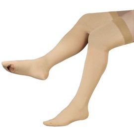 LIN PERFORMANCE 15-20 mmHg Anti Embolism Compression Stockings for Men Women Thigh High Socks with Inspection Hole（2XL,Beige）