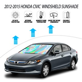 D-Lumina Windshield Sun Shade for 2012 2013 2014 2015 Honda Civic Accessories, Iridescent Reflective Front Window Sunshade Sun Visor Protector Block UV Rays Heat, Foldable 2 Layers 300D Material
