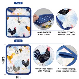 Pot Holders Set of 2 Heat Resistant 480℉ Kitchen 100% Cotton Comfortable Lining Printing Fox Flower Women Men Home Cooking Baking Microwave BBQ Gift (Rooster potholder)