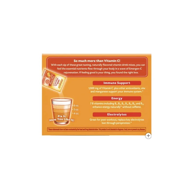 Emergen-C Suplemento de Vitamina C 1000mg 120 Sobres Sabor Naranja