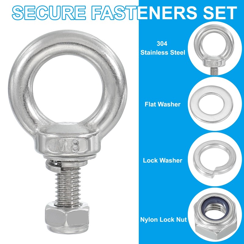 PATIKIL M8 x 20mm Eye Bolt with Nut, 4 Pack