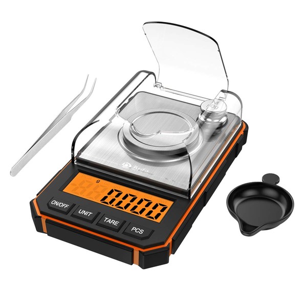 Criacr Digital Pocket Scale, 50g/0.001g Milligram Scale, Portable Jewelry Scale with 50g Calibration Weights and Tweezers, 6 Units, Tare Function, Potable Smart Scale with LCD Backlit, Orange