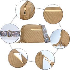 KKXIU Quilted Small Crossbody Bag for Women and Teen Girls Stylish Shoulder Purse with Wide Strap (A-Khaki)