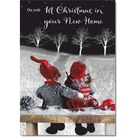 doodlecards 1st First Christmas in New Home Christmas Card Couple at Night Medium Size Christmas Card for 1st in New Home with Plain Envelope