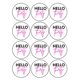 12 x 6cm Birthday edible cocktail drink toppers uncut Hello 18, 30, 40, 50, 60, 70, 80 (Hello 30)