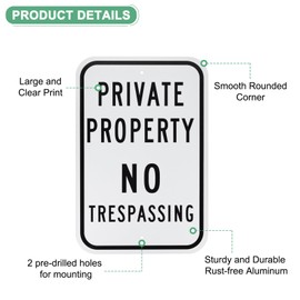 M METERXITY 2-Pack Private Property - No Trespassing Sign, 12 x 8 Inch Reflective Rust Free No Unauthorized Entry Sign for Business Waterproof Aluminum for Courtyard/Pool [Black on White]