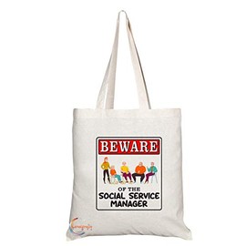 Coralgraph Inc TB925 Beware of the Social Service Manager Novelty Present Gift Printed Eco-Friendly Stylish Long Handled Tote Shoulder Bag