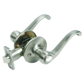 Design House 781823 Scroll Privacy Bed and Bath Door Lever with 2-Way Latch Satin Nickel