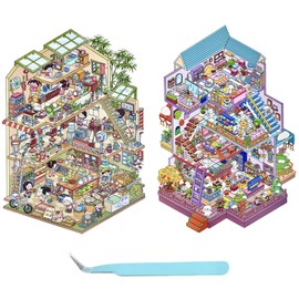 LIUYIDM 2 Sätze DIY 3D Hausaufkleber Set Typ E, Enthält eine Pinzette 3D Sticker Scene, Kreativer Stressabbau Für Kinder, Erwachsene, Sticker Therapy, Kreative Szene Spaß Stacking(Version 2.0)