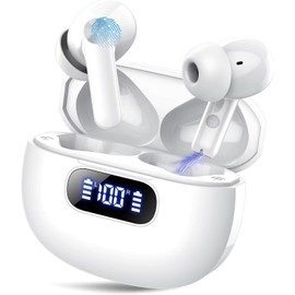 Wireless Earbuds Bluetooth 5.4 In-Ear Headphones with HiFi Stereo, Deep Bass, 4 Mic ENC Noise Cancelling, 40H Playtime, Dual LED Display, IPX7 Waterproof, USB-C Charging (White)