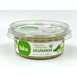 Baba Organic Hummus (8 oz) - USDA Organic, Gluten Free, Vegan, Non-GMO, Cholesterol Free, Zero Preservatives (Cilantro & Jalapeno Hummus)