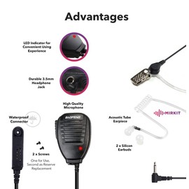 Mirkit radio Baofeng Accessories Set of Baofeng Mic with Acoustic Tube Earpiece Listen Only, Reinforced Cable Compatible with Baofeng UV-9R Plus, BF 9700, A-58, UV XR, UV 5S, GT 3WP. 100% USA Warranty