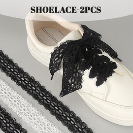 2 Pairs Women's Flat Hollow Flower Lace Shoelaces Lace Ballet Style Lace Elastic Lace Shoelaces for Cute Girls