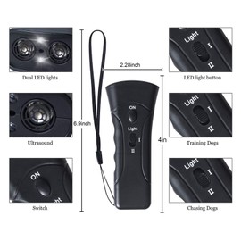 Dog Repeller Dual Sensor Ultrasound LED Light Laser Dog Deterrent Device USB Rechargeable Anti Barking Device